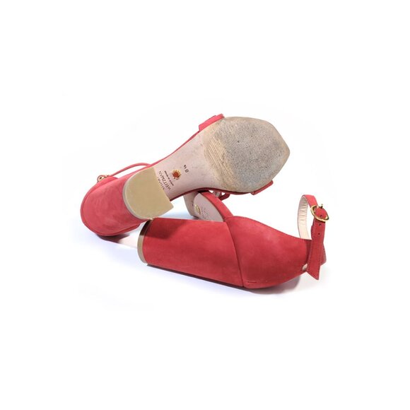 Stuart Weitzman Sandals 6.5 Red Suede  'Amelina' Block 100 Chain Sandal - Picture 8 of 11